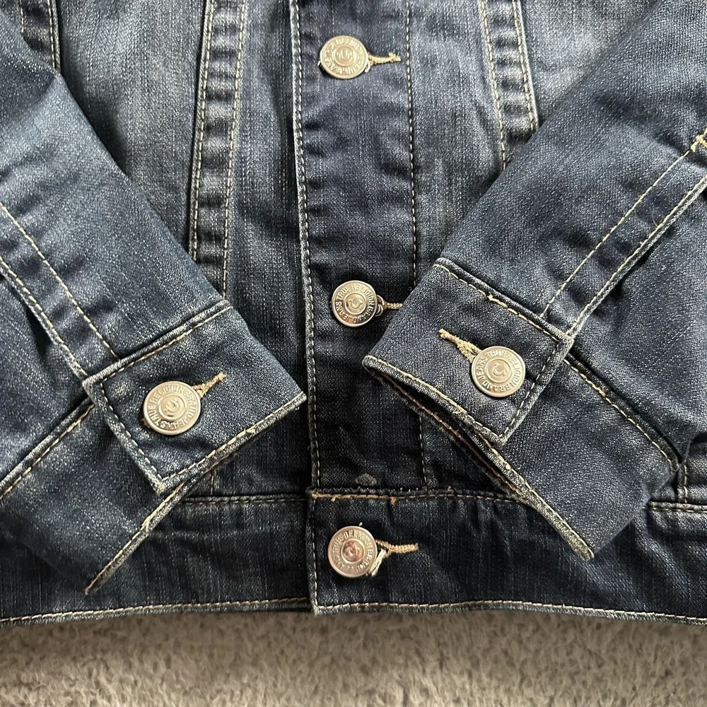True Religion Section Trucker Jacket Mens XL Blue Sherpa Lined Denim Fleece
